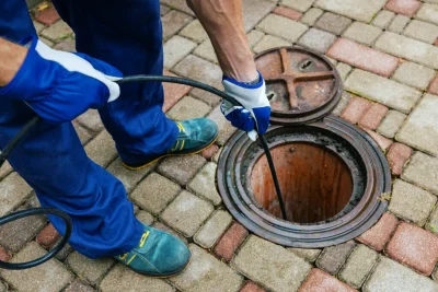 Plumber cleaning an outdoor sewer drain in Fort Collins